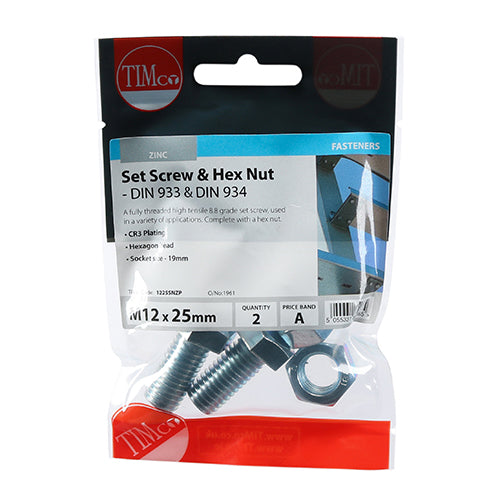 Screw & Hex Nut - BZP - M12 x 25 - 2 pack