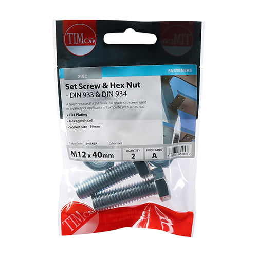 Screw & Hex Nut - BZP - M12 x 40 - 2 pack