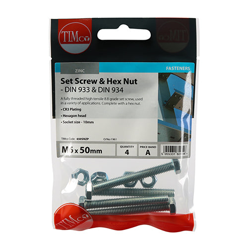 Screw & Hex Nut - BZP - M6 x 50 - 4 pack