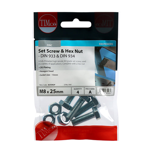 Screw & Hex Nut - BZP - M8 x 25 - 4 pack