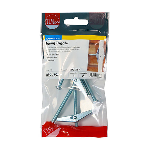 Spring Toggle - BZP - M5 x 75 - 4 pack