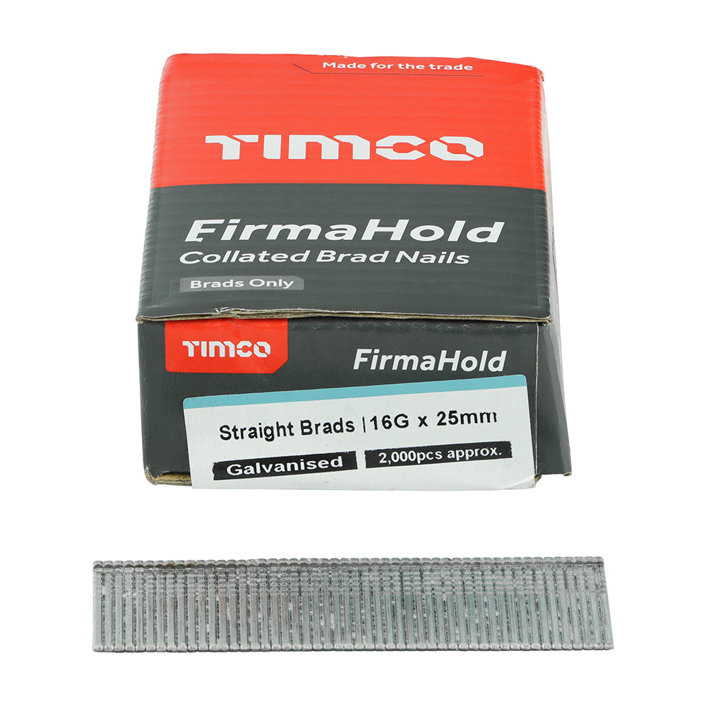 FirmaHold Collated Brad Nails - 16 Gauge - Straight - Galvanised  25    - 2000 pack