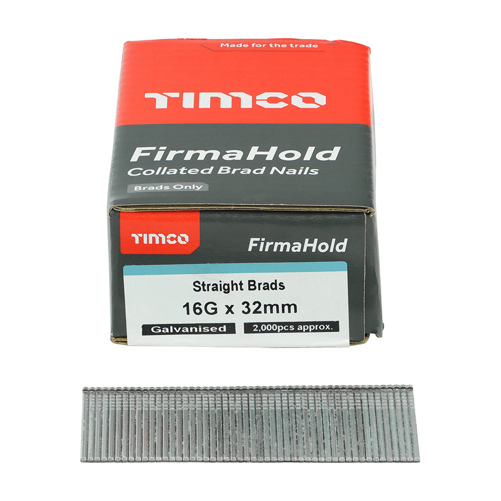 FirmaHold Collated Brad Nails - 16 Gauge - Straight - Galvanised  32mm  - 2000 pack