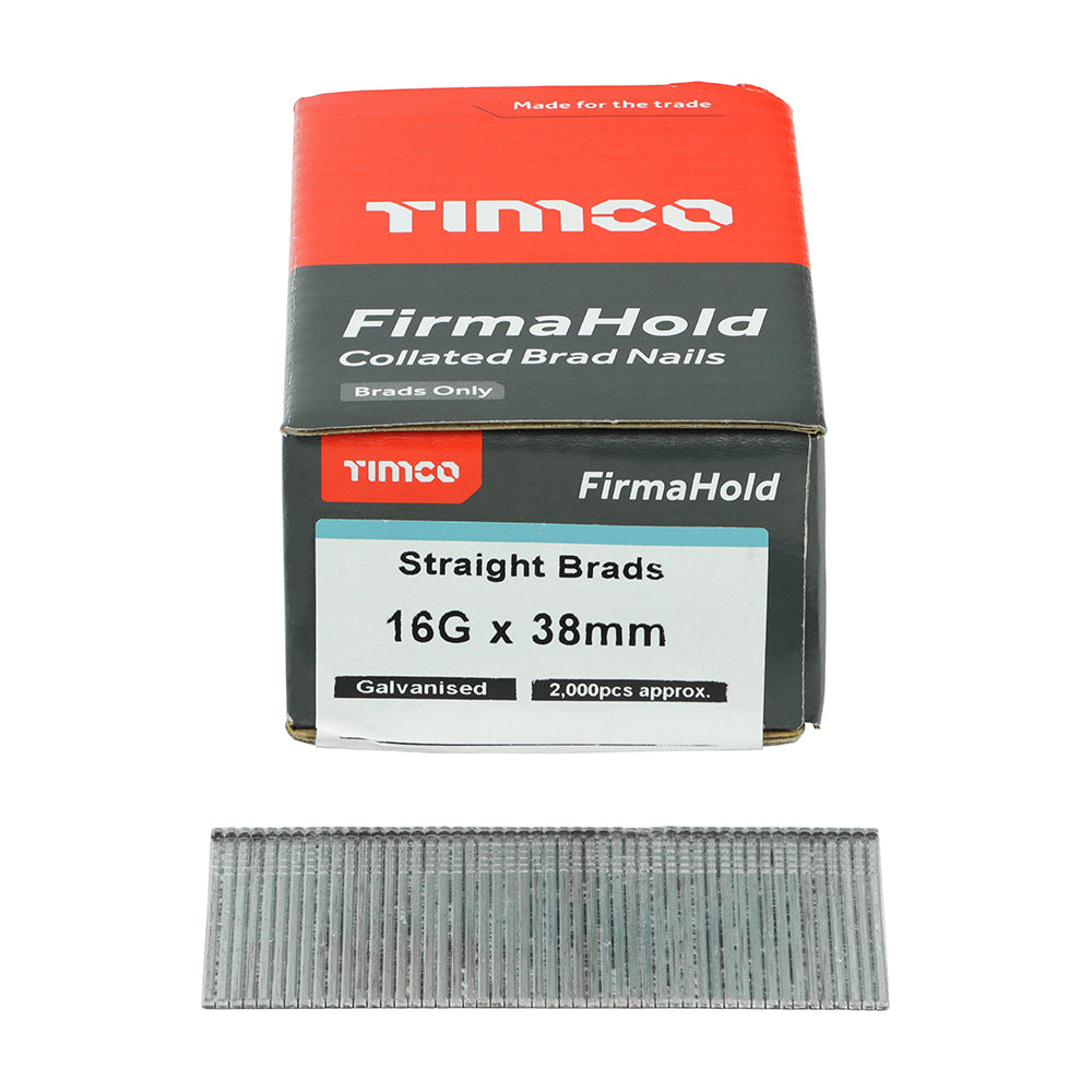 FirmaHold Collated Brad Nails - 16 Gauge - Straight - Galvanised  38mm   - 2000 pack