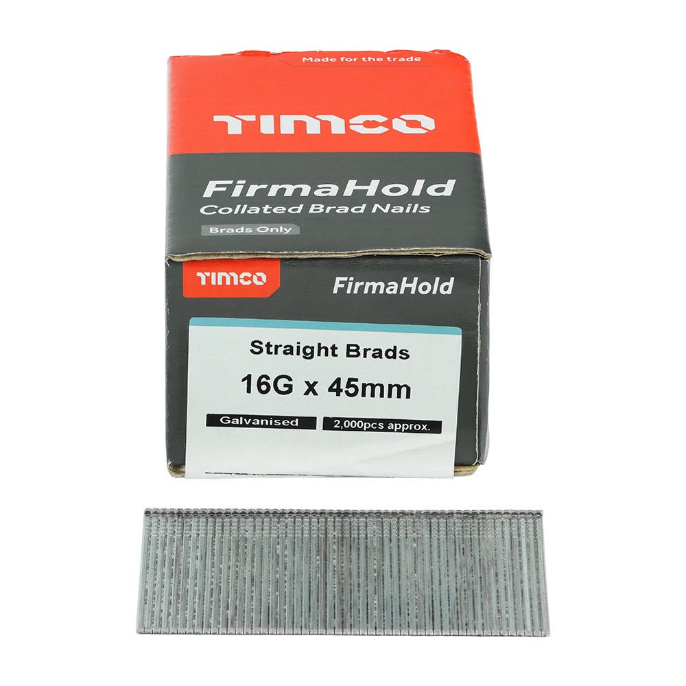 FirmaHold Collated Brad Nails - 16 Gauge - Straight - Galvanised  45   - 2000 pack