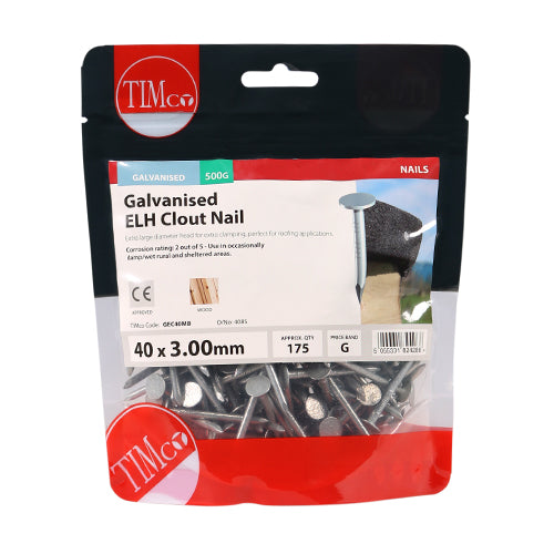Clout Nail Extra Large Head - Galvanised - 40 x 3.00 - 0.5kg