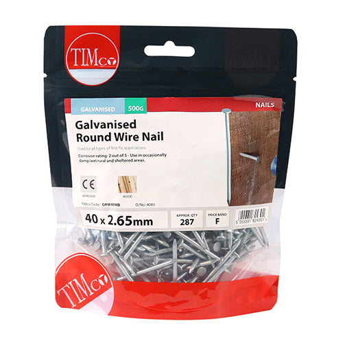 Round Wire Nail - Galvanised 40 x 2.65 - 0.5kg