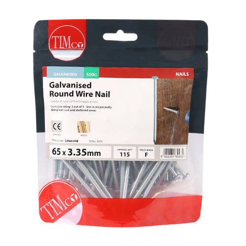 Round Wire Nail - Galvanised 65 x 3.35 - 0.5kg