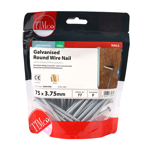 Round Wire Nail - Galvanised 75 x 3.75 - 0.5kg