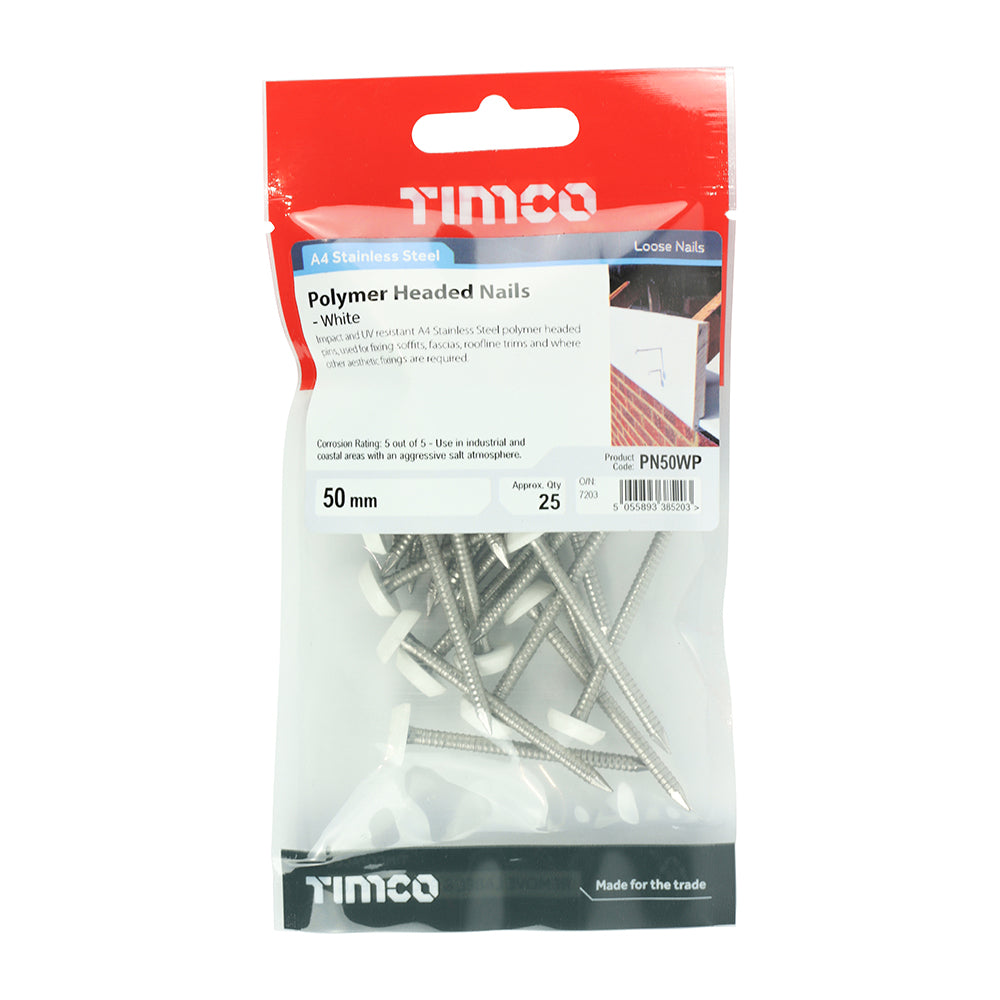 Polymer Headed Nail - White 50mm - 25 pack