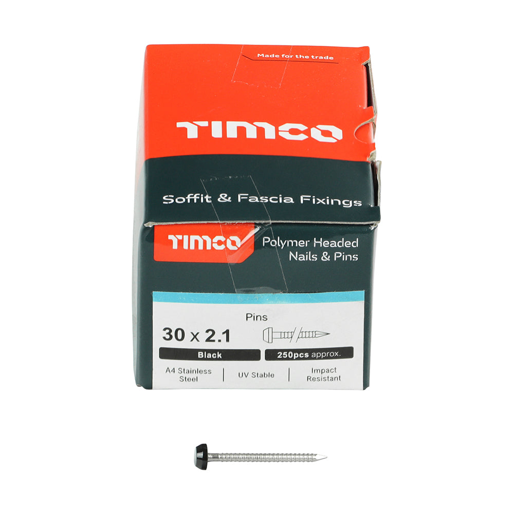 Polymer Headed Pin - A4 Stainless Steel - Black - 250 pack