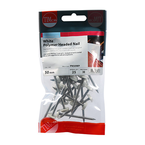 Polymer Headed Nail - White 50mm - 25 pack