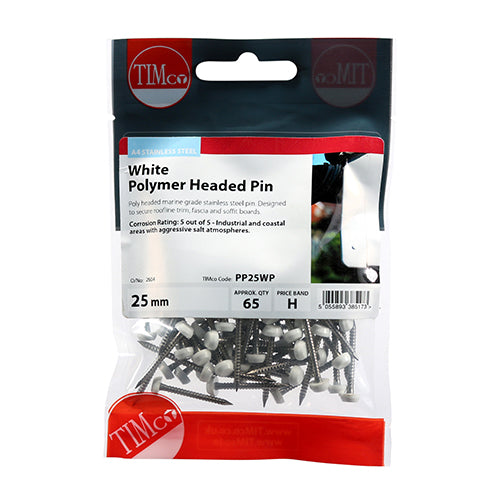 Polymer Headed Pin - White 25mm - 65 pack