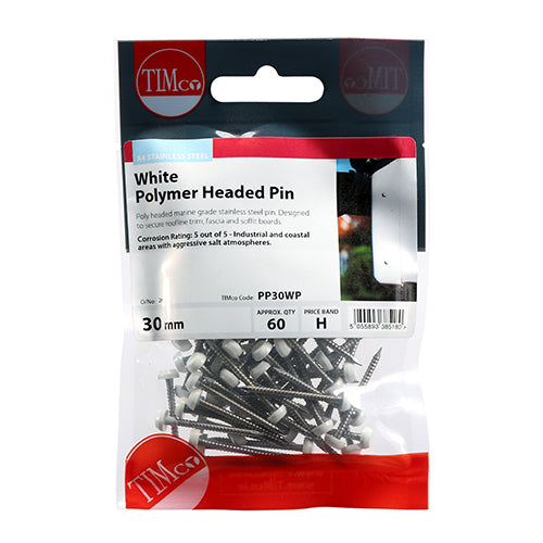 Polymer Headed Pin - White 30mm - 60 pack