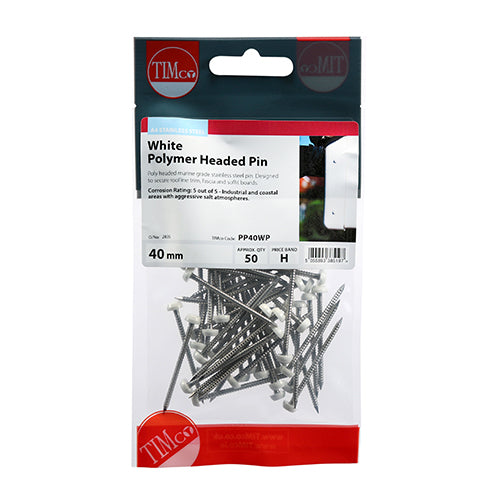 Polymer Headed Pin - White 40mm - 50 pack