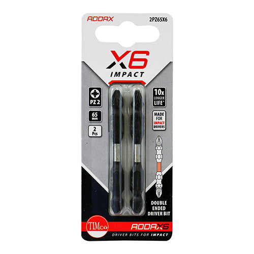 Impact Double-Ended Driver Bits PZ2 65mm - 2 pack