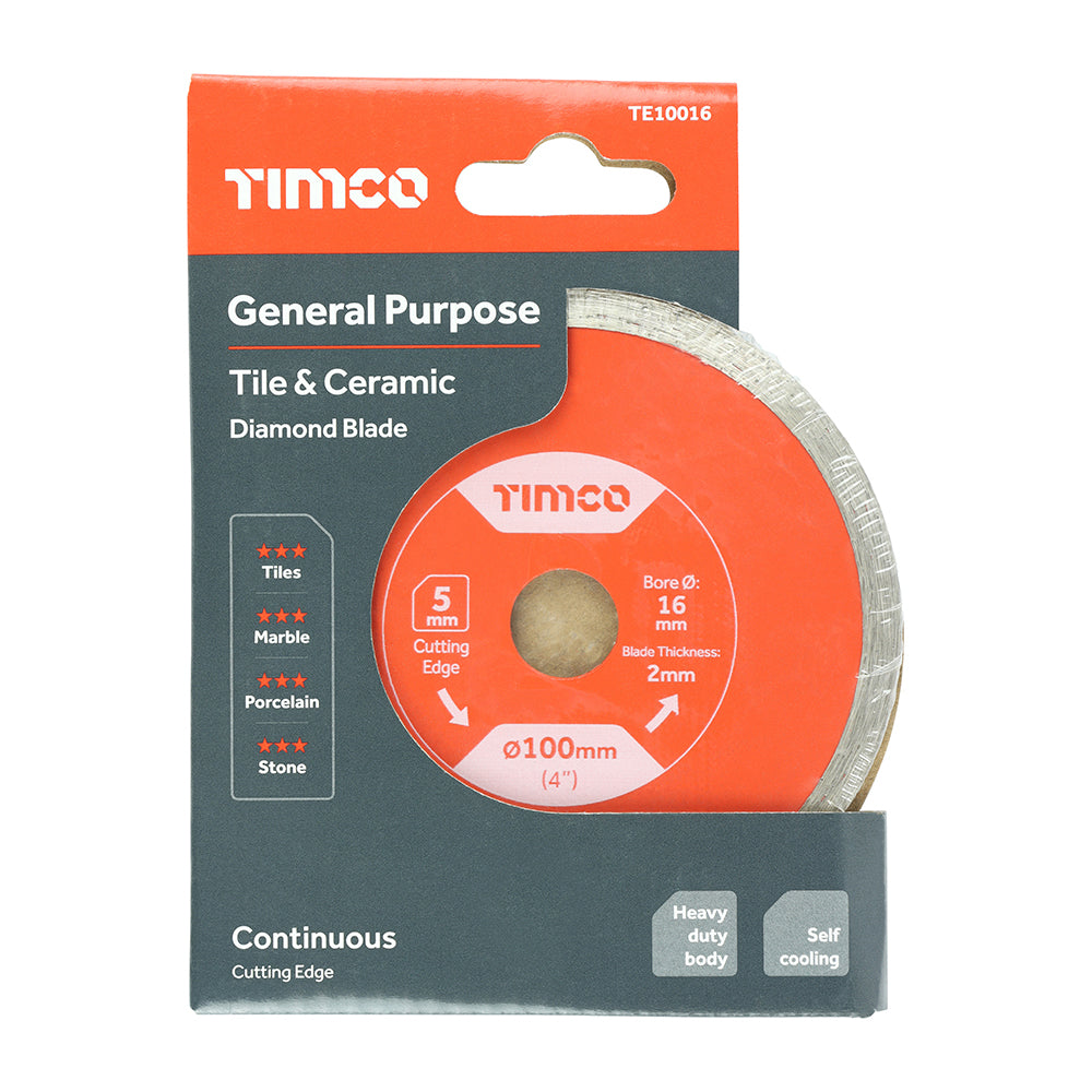 Tile & Ceramic Diamond Blade - Continuous 100 x 16.0  General Purpose