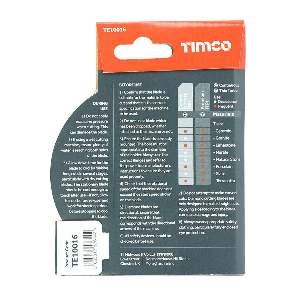 Tile & Ceramic Diamond Blade - Continuous 100 x 16.0  General Purpose