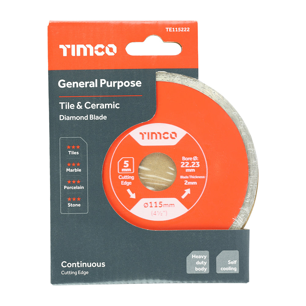 Tile & Ceramic Diamond Blade - Continuous 115 x 22.2  General Purpose