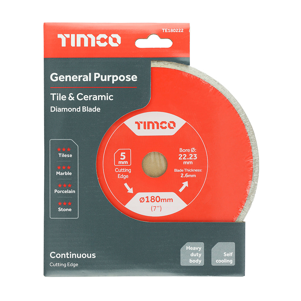 Tile & Ceramic Diamond Blade - Continuous 180 x 22.2 General Purpose