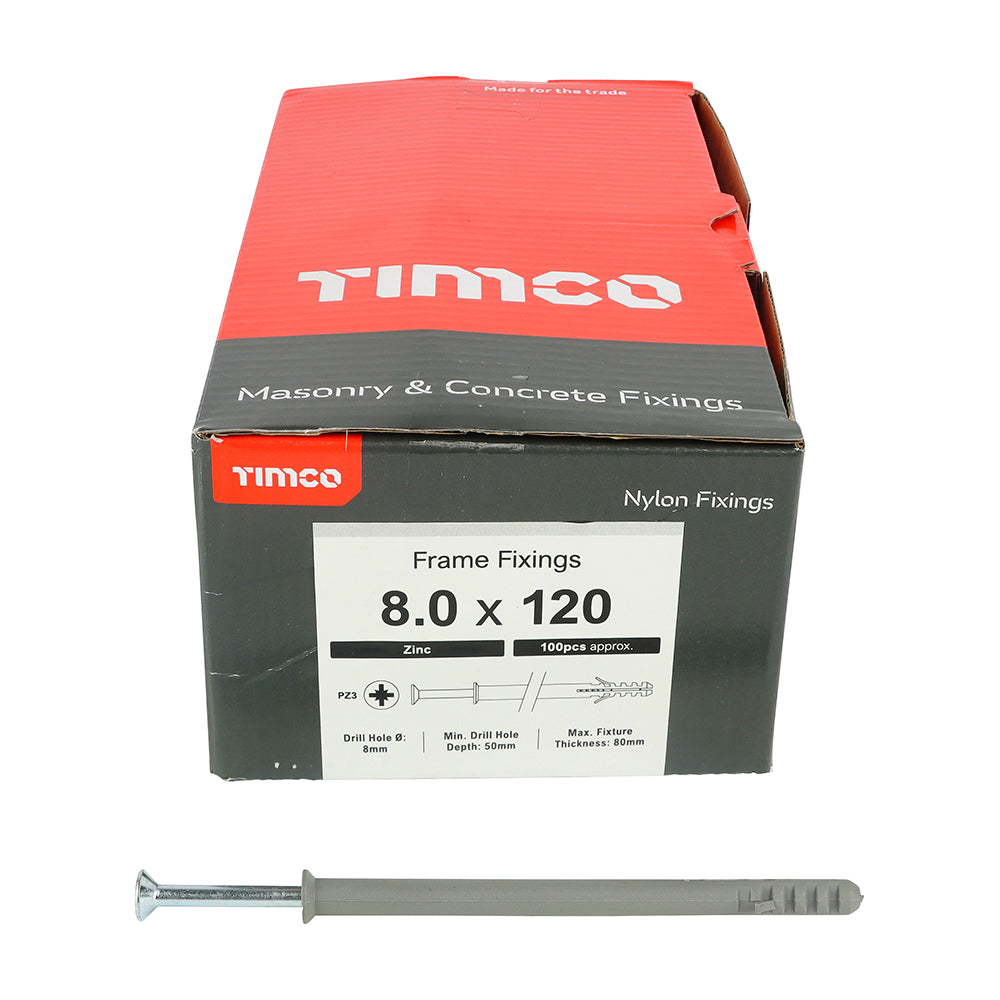 Nylon Frame Fixing - BZP 8.0 x 120 - 100 pack