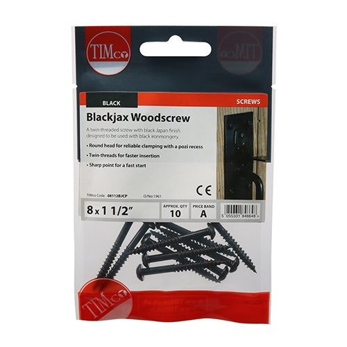 Blackjax Woodscrews - Round PZ2 Black - 8 x 1 1/2 - 10 pack