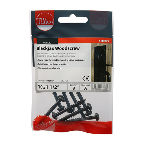 Blackjax Woodscrews - Round PZ2 Black - 10 x 1 1/2 - 8 pack
