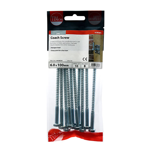 Coach Screw DIN 571 - BZP - 6.0 x 100 - 10 pack