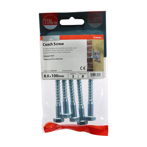Coach Screw DIN 571 - BZP - 8.0 x 100 - 5 pack
