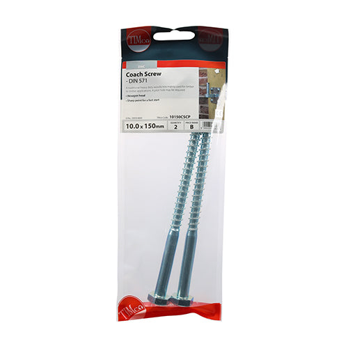 Coach Screw DIN 571 - BZP - 10.0 x 150 - 2 pack