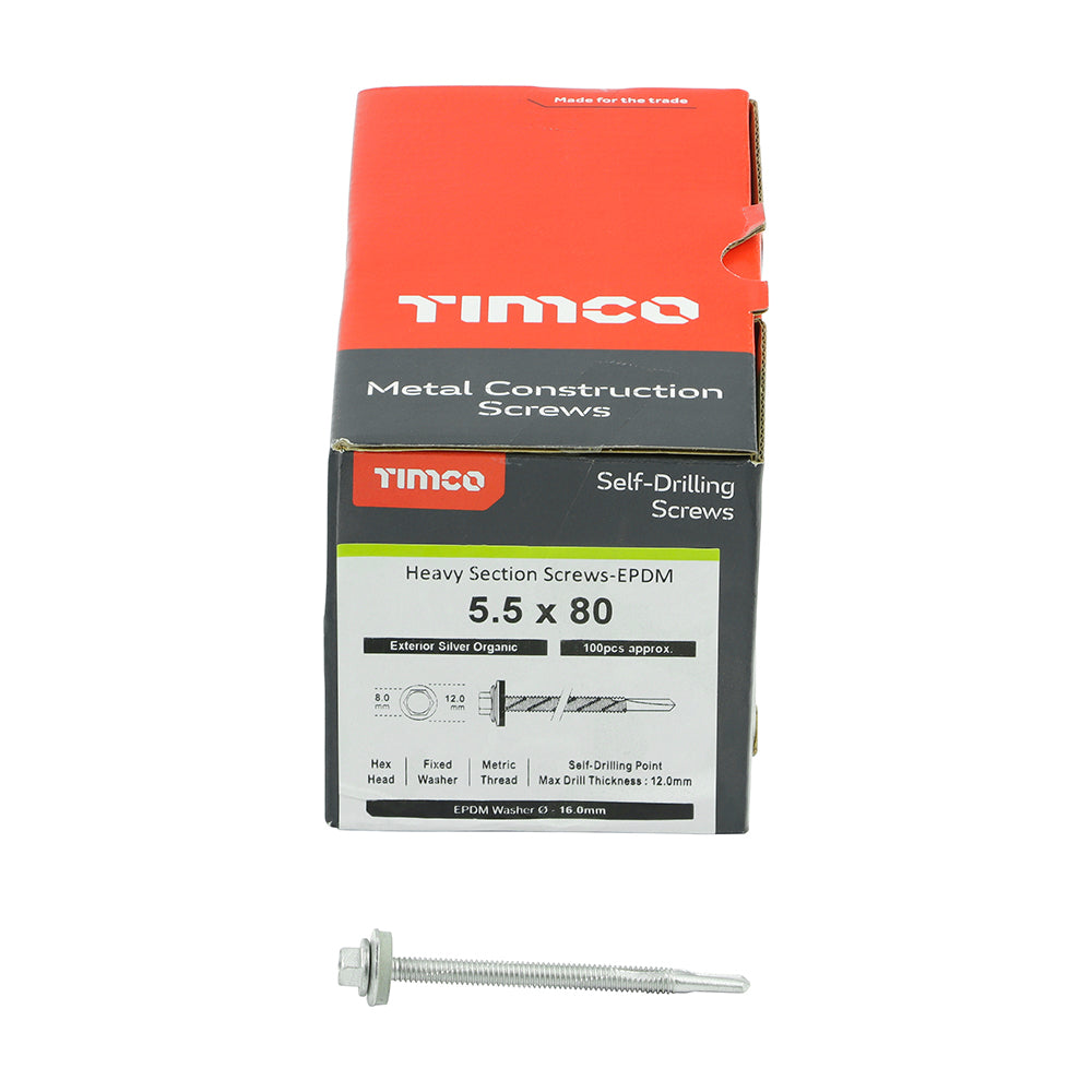 Self-drilling Hex Screw W16 - No5 Exterior - 5.5 x 80 - 100 pack