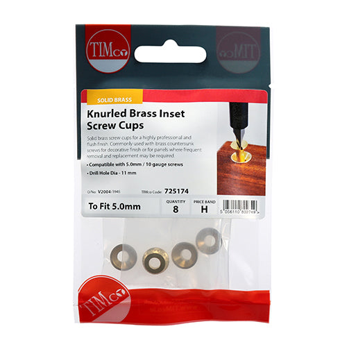 Knurled Brass Inset Screw Cups To Fit 4.8-5.0 Screw
