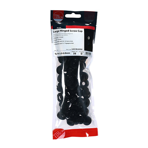 Hinged Screw Caps - Large - Black To fit 5.0 to 6.0 Screw - 50 pack