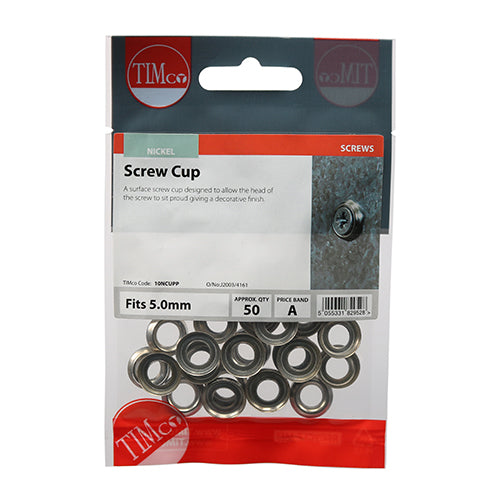Surface Screw Cups - Nickel - To fit 10 Gauge Screws - 50 pack
