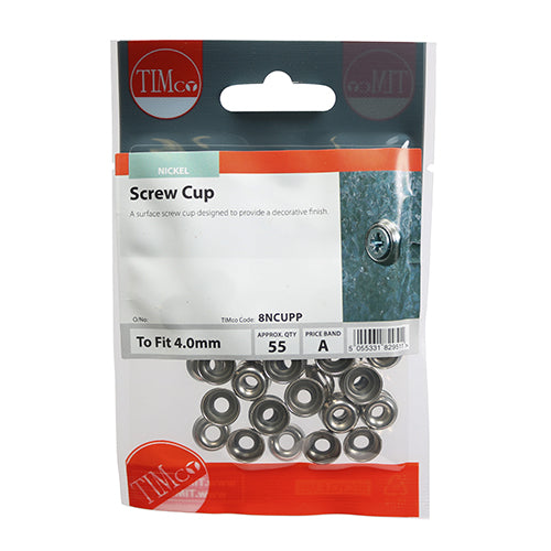Surface Screw Cups - Nickel - To fit 8 Gauge Screws - 55 pack