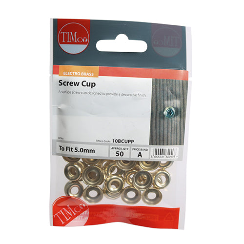 Surface Screw Cup - Electro Brass - To fit 10 Gauge Screws - 50 pack