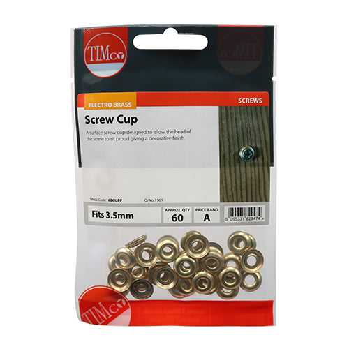 Surface Screw Cup - Electro Brass - To fit 6 Gauge Screws - 60 pack