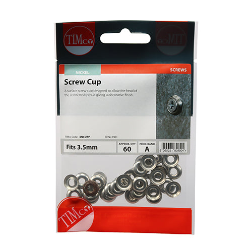 Surface Screw Cups - Nickel - To fit 6 Gauge Screws - 60 pack