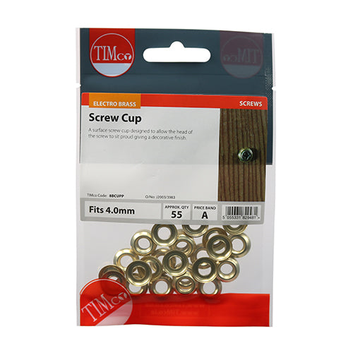 Surface Screw Cup - Electro Brass - To fit 8 Gauge Screws - 55 pack