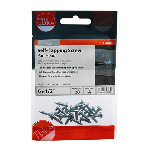 Self Tapping Screw PZ2 PAN - BZP - 6 x 1/2 - 20 pack