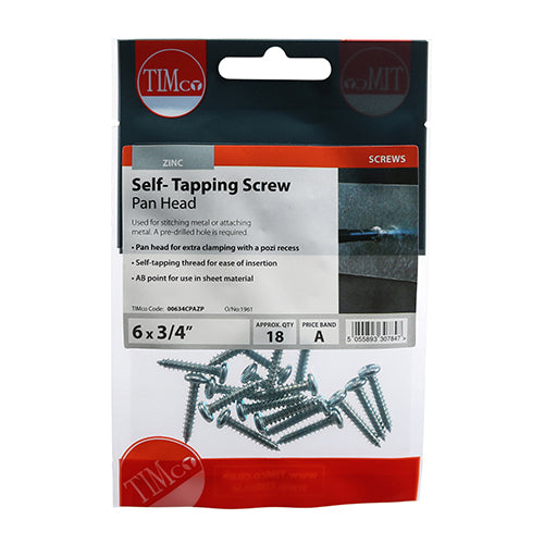 Self Tapping Screw PZ2 PAN - BZP - 6 x 3/4 - 18 pack