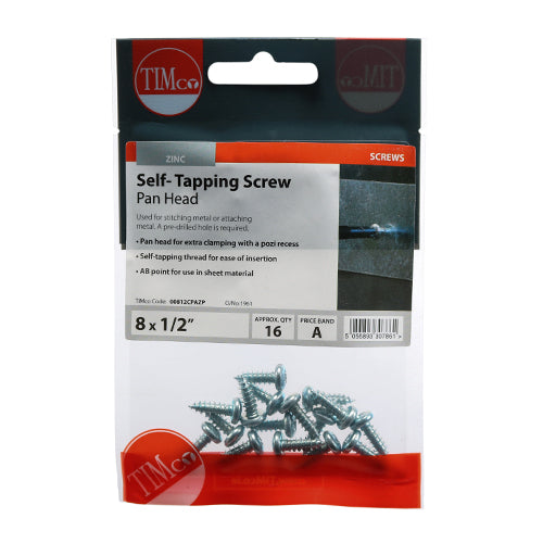 Self Tapping Screw PZ2 PAN - BZP - 8 x 1/2 - 16 pack