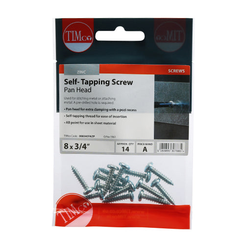 Self Tapping Screw PZ2 PAN - BZP - 8 x 3/4 - 14 pack