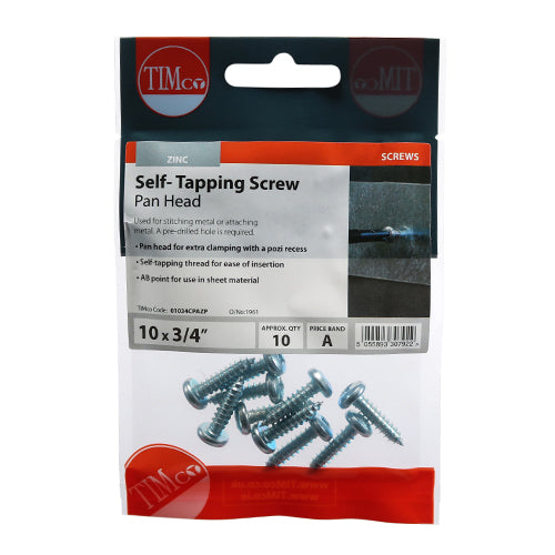 Self Tapping Screw PZ2 PAN - BZP - 10 x 3/4 - 10 pack