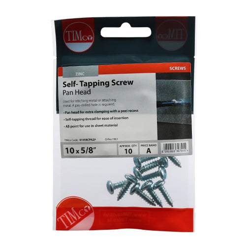 Self Tapping Screw PZ2 PAN - BZP - 10 x 5/8 - 10 pack