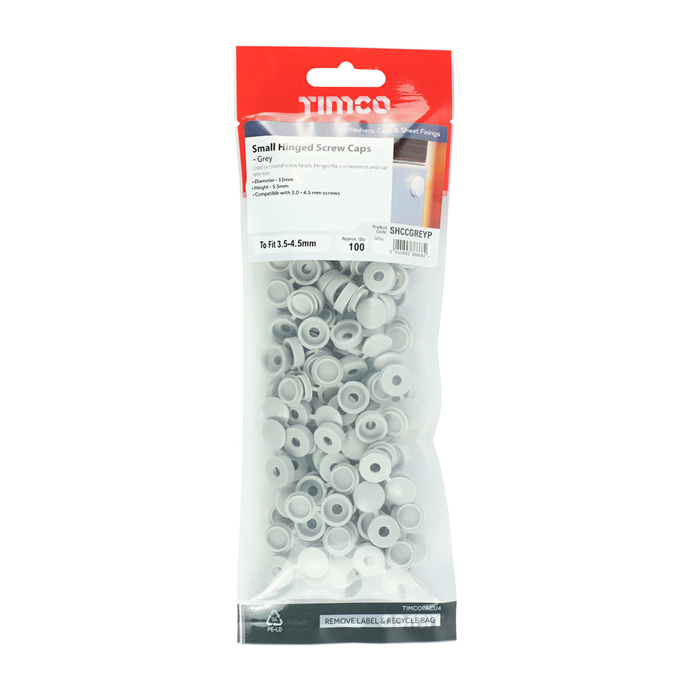 Small Hinged Screw Cap -L Grey - To fit 3.0 to 4.5 Screw - 100 pack