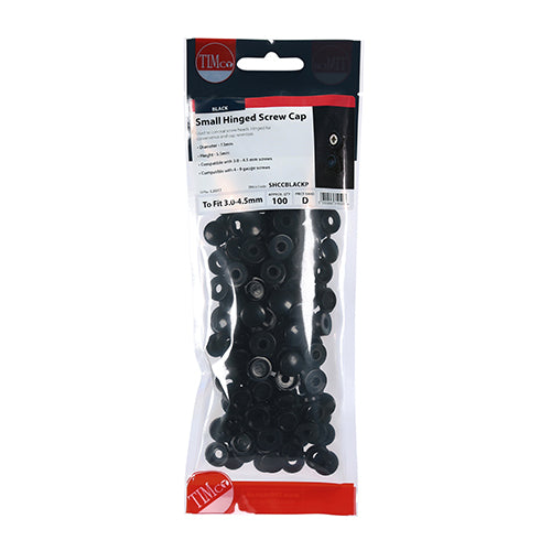 Small Hinged Screw Cap - Black - To fit 3.0 to 4.5 Screw - 100 pack