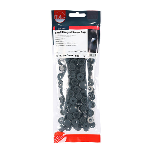 Small Hinged Screw Cap- D Grey - To fit 3.0 to 4.5 Screw - 100 pack