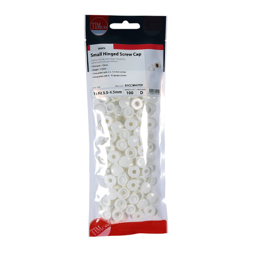 Small Hinged Screw Cap - White - To fit 3.0 to 4.5 Screw - 100 pack