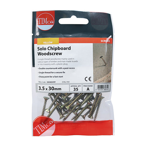 Solo Chipboard & Woodscrews PZ2 Countersunk 3.5 X 15mm - 35 pack